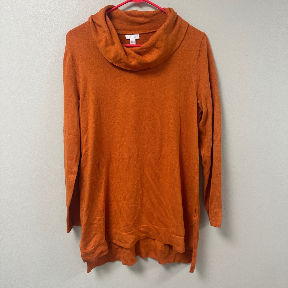 J. Jill Burnt Orange Cowl Neck Tunic Sweater Cotton Blend Long Sleeve Medium